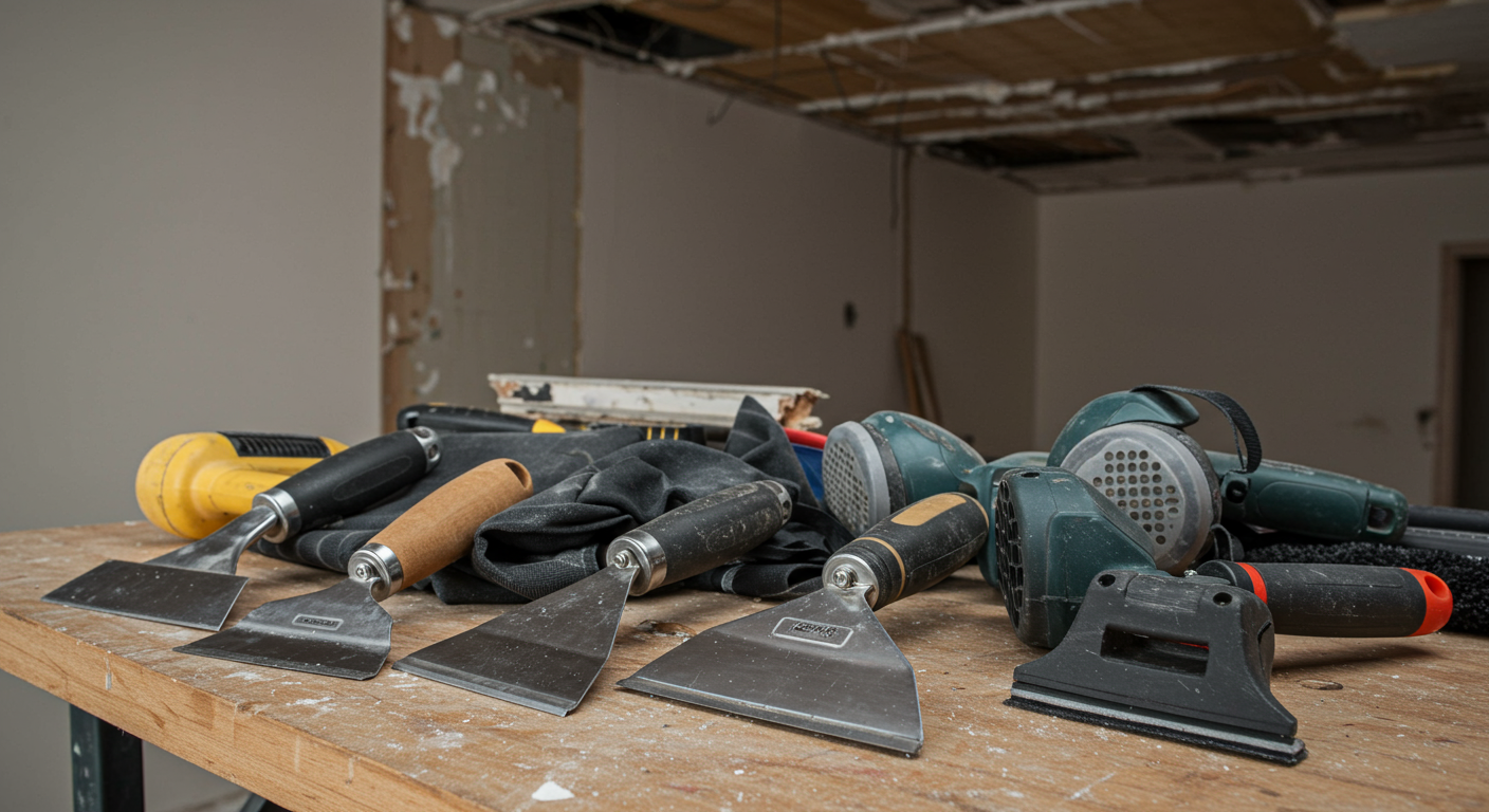 Professional tools used for popcorn ceiling removal