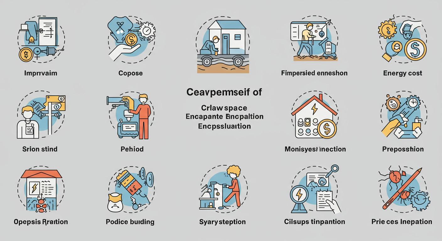 An infographic-style image that visually represents the key benefits of crawlspace encapsulation, such as improved air quality, reduced energy costs, and prevention of pest infestations.